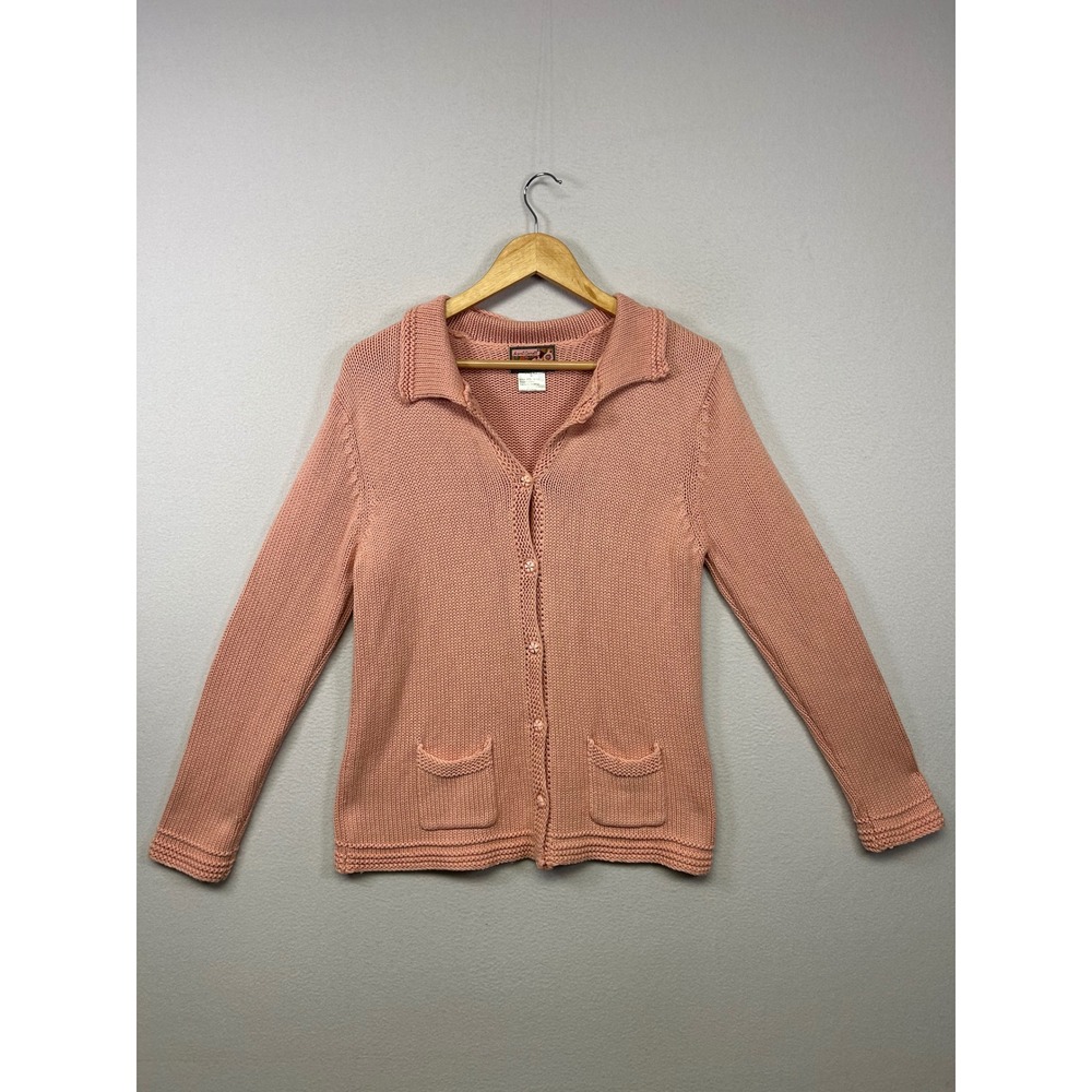 Cottagecore April Cornell Womens Medium Salmon Pink Cotton Knit Button Cardigan